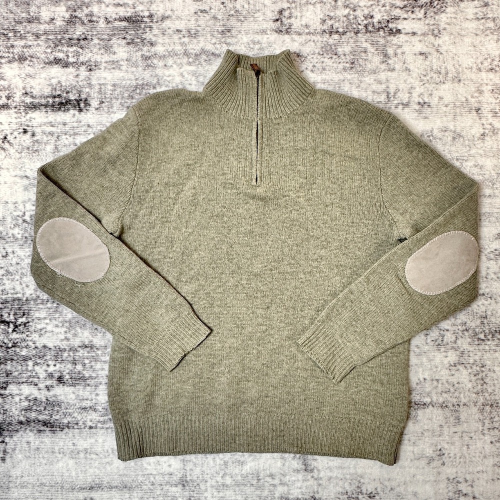Vintage Polo Ralph Lauren‎ Lambswool 1/4 Zip Greige Sweater Men's Medium *READ*